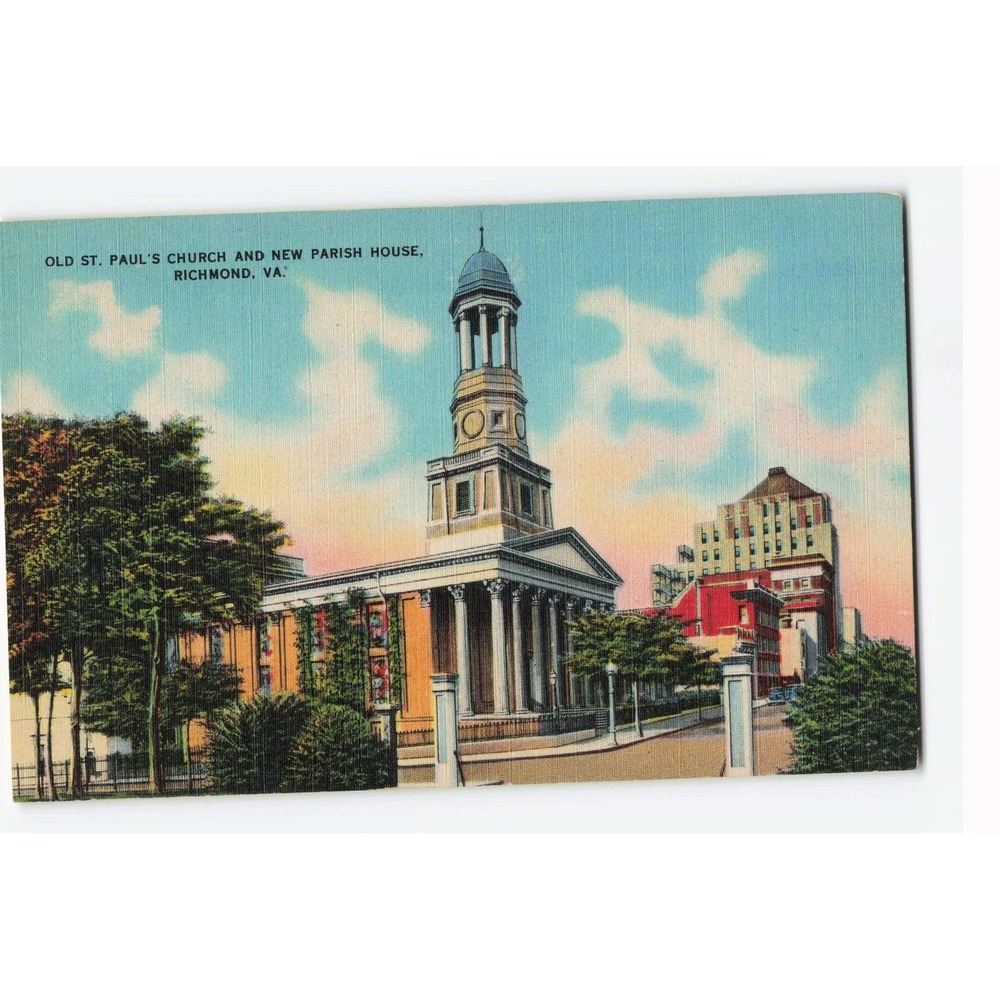 Vintage Old St Pauls Church Richmond Virginia Linen Postcard VG+
